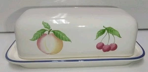 Plato de mantequilla cubierto de frutas rayuela Pfaltzgraff de colección manzana, pera, cerezas, ciruela - Imagen 1 de 7