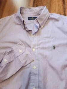 Ralph Lauren Men's Purple White Striped Long Sleeve Button Down Dress Shirt L  - Picture 1 of 9