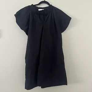 Pomander Place XL Finley Flutter Sleeve Black Cotton Pleated Neck Swing Dress - Picture 1 of 5