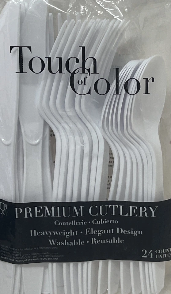 White Heavy Duty Plastic Cutlery Assortment 24 Per Pack Tableware Party Supplies - Image 1 of 1