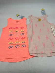 Lot of 2 Cat & Jack Tank Tops Girls Size XS (4/5) Orange Pink Rainbow Seahorse - Picture 1 of 5