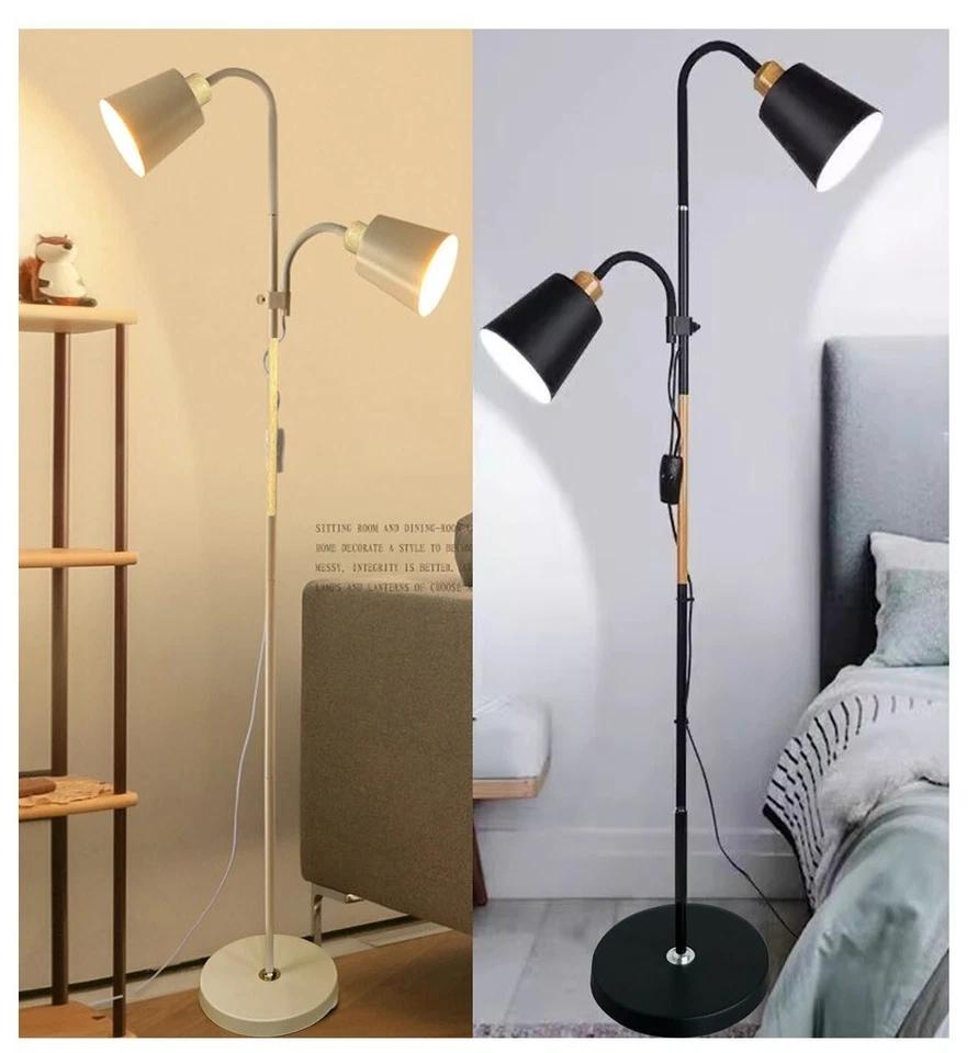 BURAKH Floor Lamp With Dual Heads E27 Reading Home Modern Rotating Adjustable Light