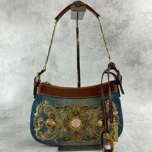 Dolce and Gabbana Denim Accessory Pouch Shoulder Bag Bijou Embroidery from Japan - Picture 1 of 10