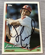 JIM EISENREICH 1994 TOPPS AUTOGRAPHED SIGNED #504 PHILADELPHIA PHILLIES