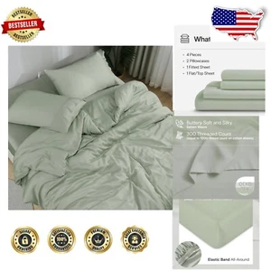 Breathable & Cooling 100% Bamboo Sheets - Queen Size, Deep Pocket Design - Picture 1 of 8