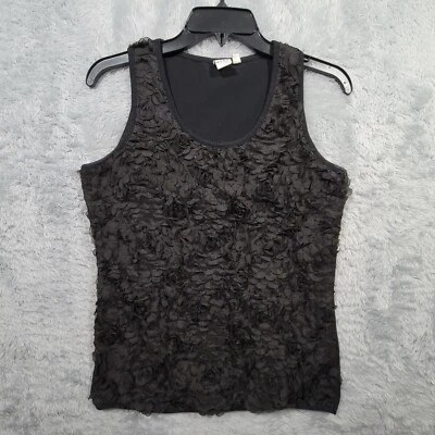 Camisa Vila Milano para mujer pequeña negra sin mangas con detalle floral con volantes Foto 1 de 4