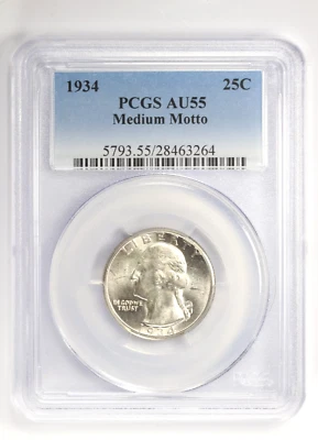 1934 Washington Quarter Medium Motto 25C PCGS AU55 - Image 1 of 4