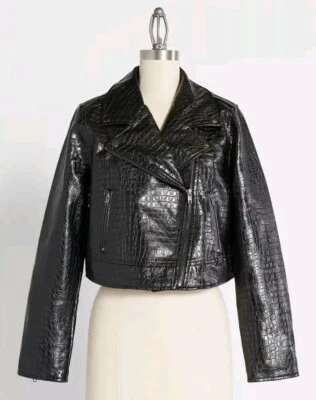 $99 ModCloth Large Crocodile Rock Faux Leather Moto Jacket - Image 1 of 4