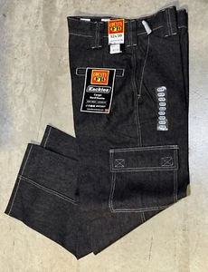 FB County Kackies Pant Pants Black w white stitch Denim Cargo work Side Pocket - Picture 1 of 2