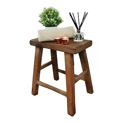Vintage Farmhouse Stool - Made From Antique Chinese Elm - White,Dark Oak,Natural • 122.19£
