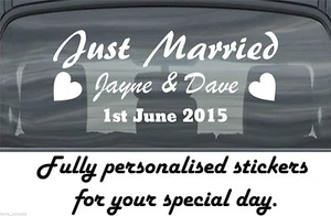Just Married Wedding Day Car Window Banner Sticker Personalised Sign - Picture 1 of 2