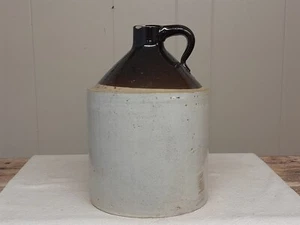 Old Vintage Antique Primitive Stoneware Whiskey Crock Jug Small 10" Brown Beige - Picture 1 of 9