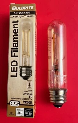 Bulbrite 776608 2.5 Watt LED T9 FILAMENT NOSTALGIC, E26-Medium Base, 2200 Kelvin - Image 1 of 2