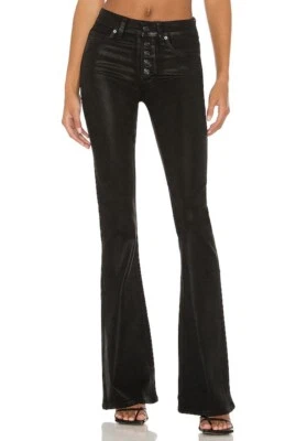 PAIGE Lou Lou High Rise Buttonfly Black Fog Luxe Coated Flare Jeans 32 x 34 NWT - Image 1 of 4