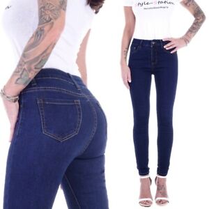 Damen Röhrenjeans High Waist Jeans Skinny Hose Hoch Bund Röhre Stretchhose D86