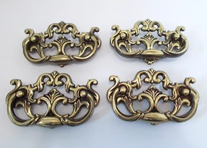 VTG Chunky Large Brass Tone Drop Bail Cabinet Drawer Pulls Handles Lot Set of 4 - Picture 1 of 8