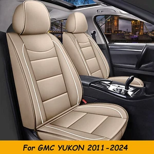 Luxury Front Row Car Seat Cover Beige PU Leather Cushion For GMC YUKON 2011-2024 - Picture 1 of 5