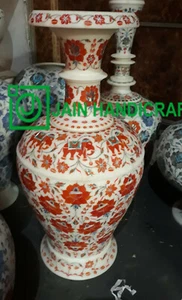 18" weiße Marmor Blumenvase Topf Mosaik Intarsien Kunst Elefant Design - Bild 1 von 4