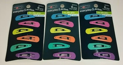 Scunci Barrettes/Snap Clips 6 pc lot of 3 #32578-A Black or Multi-Color 1.5" - Image 1 of 4