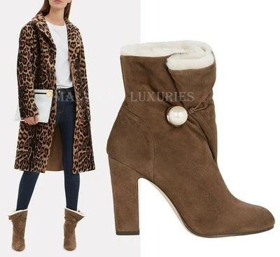 BOTAS JIMMY CHOO BETHANIE PIEL DE OVEJA BOTINES MARRÓN GAMUZA $1,825 talla 41 11 Foto 1 de 4