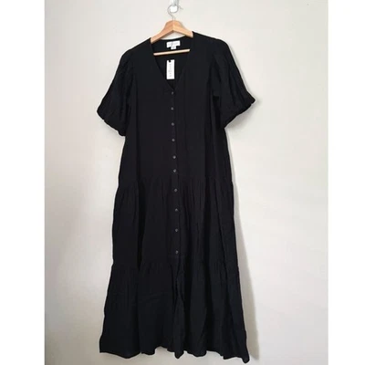 Бархатный черный хлопок марлевая Midi ярусный богемное платье - Изображение 1 из 4