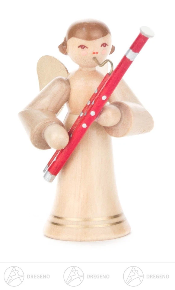 GROßHANDEL DREGENO Engel mit Fagott, langer Rock, natur H=ca 6 cm NEU Weihnachtsfigur Holzfigur
