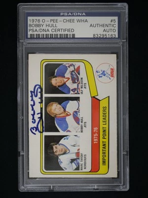 1976-77 O-Pee-Chee 75-76 Point Leaders Bobby Hull PSA Authentic HAND SIGNED AUTO - Image 1 of 2