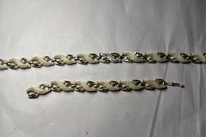 Gold & Creme Emaille Kette Halskette (13") & Armband Set (6,5") - Perlen-Finish - Bild 1 von 4