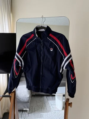 Fila Bomber Navy Blue With White And Red Stripe Details Zip Jacket XS - Image 1 of 4