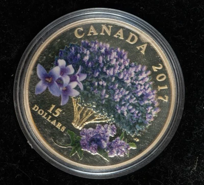 2017 Canada .74 oz .9999 Silver Lilac Blossons $15 Coin in Box No COA! - Image 1 of 3