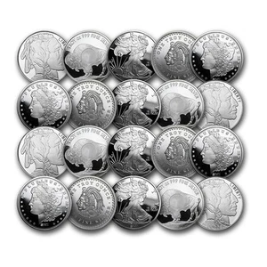 1 oz Silver Round - Secondary Market - Lot of 20 Rounds .999 Silver Random Brand - Picture 1 of 1