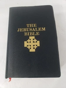 The Jerusalem Bible 1966 Black Double Day Faux Leather Pebble VG Vtg Condition - Imagen 1 de 8