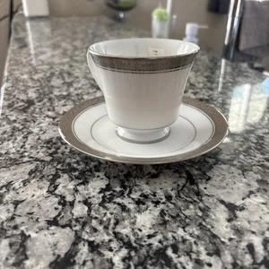 Noritake - Crestwood Platinum 4166L - Footed Cup & Saucer Set - Picture 1 of 3