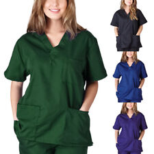 Nurse Nursing Uniform Short Sleeve T-shirt Women Men V-Neck Scrub Blouse Tops