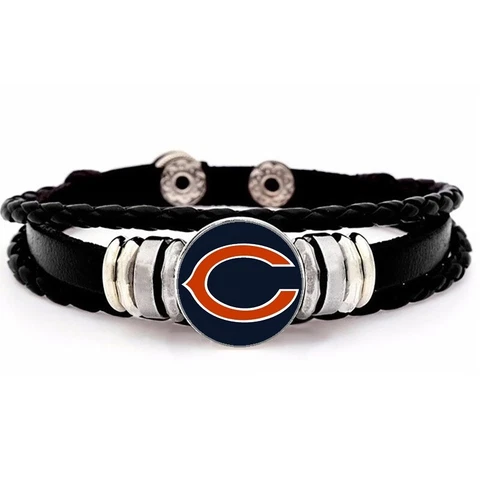 Chicago Bears Mens Womens Black Leather Bracelet Football w GiftPg D14 Cover
