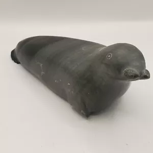 Inuit Eskimo Carved Soapstone Sculpture of a Seal Vintage 7 inches Long - Picture 1 of 17