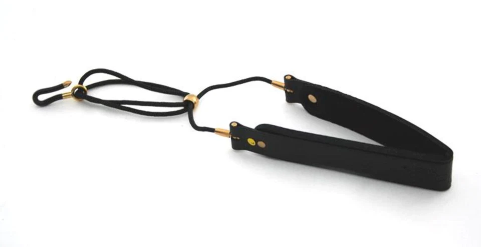 Brancher Saxophone Strap - Strip Style Black Leather- Matte Hook