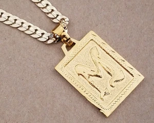 Men's Yellow Gold Plated Cuban Chain & M Initial Charm Set 24in Long 6mm Wide - Picture 1 of 3