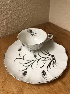 Vintage Lefton China Cup And Plate Silver Anniversary Wheat Pattern Tea Snacks - Picture 1 of 8