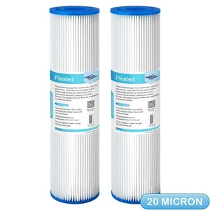 Paquete de 2 filtros de agua de sedimentos plisados lavables lavables de 20 micras 10" x 2,5" para toda la casa - Imagen 1 de 9