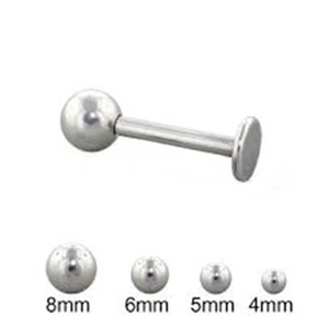 Labret Chin Stud w/Ball 5mm 14 Gauge 5/16" Steel SET of 2 - Picture 1 of 3