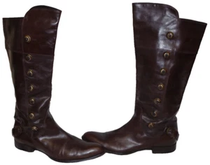 J Cesare Paciotti Italy Brown Leather Button Riding Boots w/ Red Bottom 37 1/2 - Picture 1 of 9