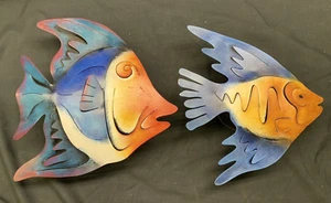 2 velas de metal para decoración de pared de peces tropicales encendidas hechas a mano Caribe 11" 10" - Imagen 1 de 6