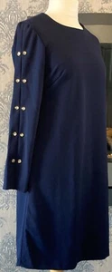 QVC Ronni Nicole Gold Button Sleeve Dress Navy Size 12 BNWT - Picture 1 of 8