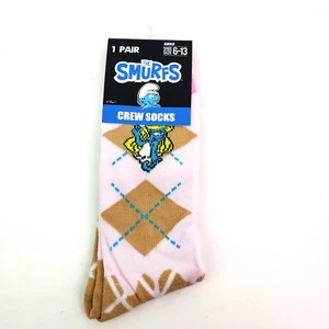 Peyo The Smurfs Adult Size 6-13 Smurfette Pink Brown Graphic Novelty Crew Socks - Picture 1 of 3