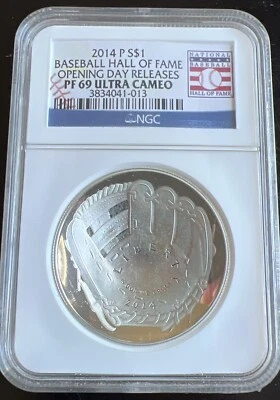 2014 P $1 Baseball Hall of Fame SILVER Dollar NGC PR 69 OPENING DAY Label - Image 1 of 2