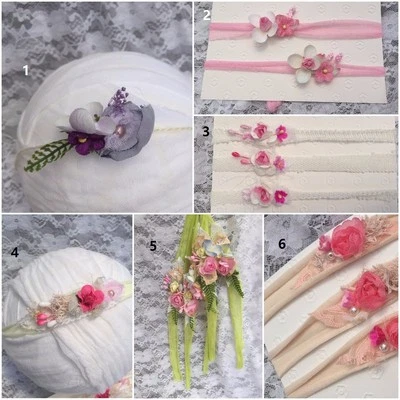 1x Corbatas de diadema con flores para accesorio orgánico de utilería fotográfica bebé niña recién nacido Foto 1 de 4