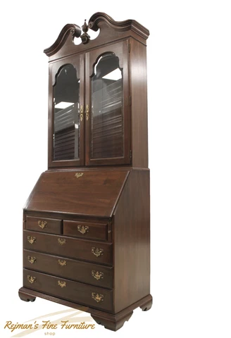 Ethan Allen Georgian Court Cherry Vintage Secretary Desk With Curio Bookcase Cover