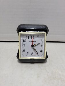 Vintage Sharp Travel Alarm Clock Black Hard Plastic Case Fold