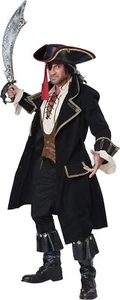 Deluxe Pirate Captain Caribbean Buccaneer Fancy Dress Up Halloween Adult Costume - Picture 1 of 8